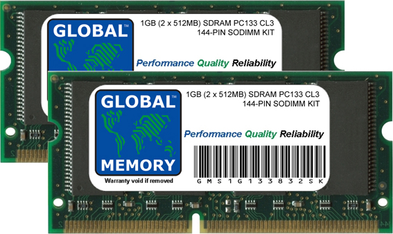 1GB (2 x 512MB) SDRAM PC133 133MHz 144-PIN SODIMM MEMORY RAM KIT FOR DELL LAPTOPS/NOTEBOOKS